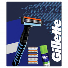 GILLETTE Simple Strojek 6 náhradní + Sensitive gel 75ml