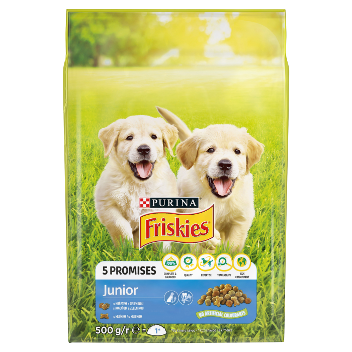 FRISKIES 500g Junior s kuřetem, mlékem a zeleninou