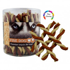 FINE DOG Jerky kroucená vanilka+kuře 50ks - DÓZA