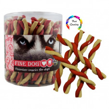 FINE DOG Jerky kroucená vanilka+hovězí 50ks - DÓZA