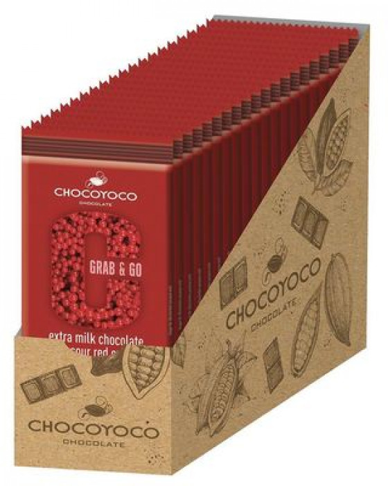 CHOCOYOCO Grab&Go Mléčná čokoláda a Červené rybíz 50g