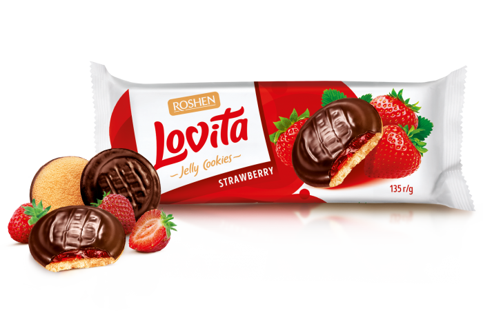 ROSHEN Lovita - piškoty v čokoládě Jahoda