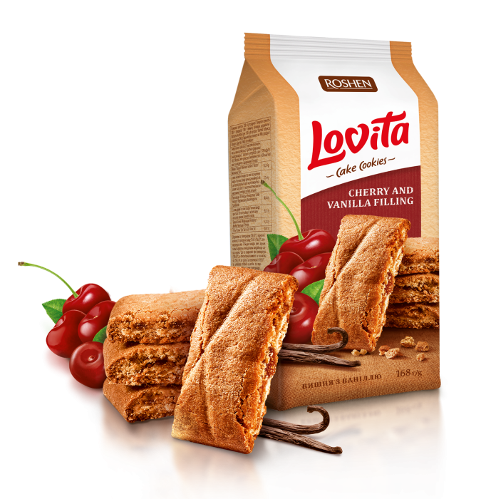 ROSHEN Lovita - Cake Cookies s višeň a vanilka náplň 168g