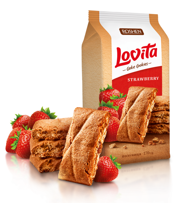 ROSHEN Lovita - Cake Cookies s Jahodou náplň 168g