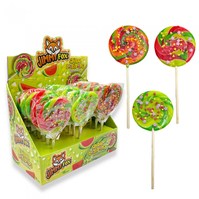 Jimmy Fox - Spiral Lollipops Watermelon with sprinkles 50g