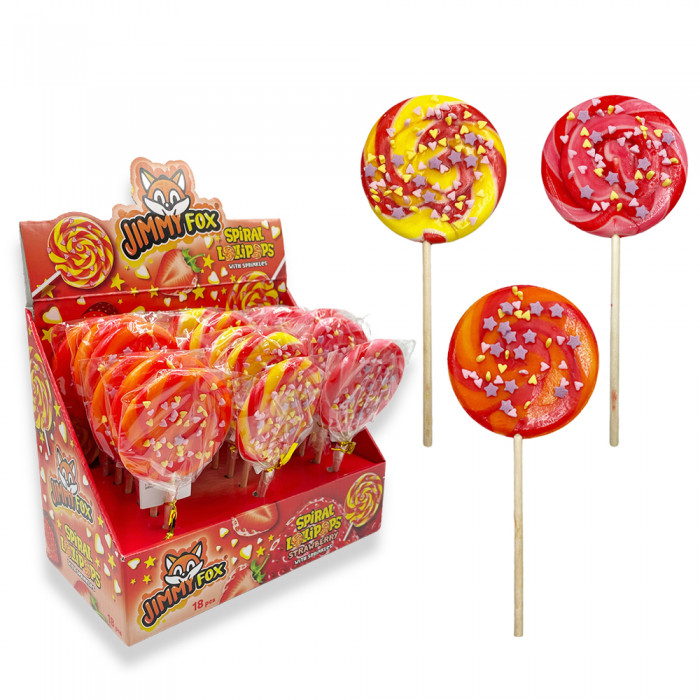 Jimmy Fox - Spiral Lollipops Strawberry with sprinkles 50g