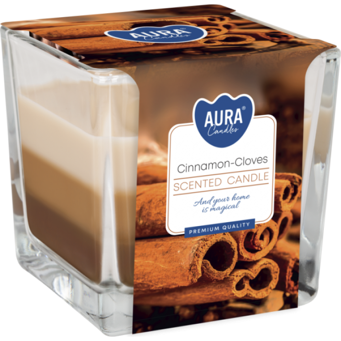 BISPOL SNK80 Tříbarevná svíčka ve skle Cinnamon-Cloves