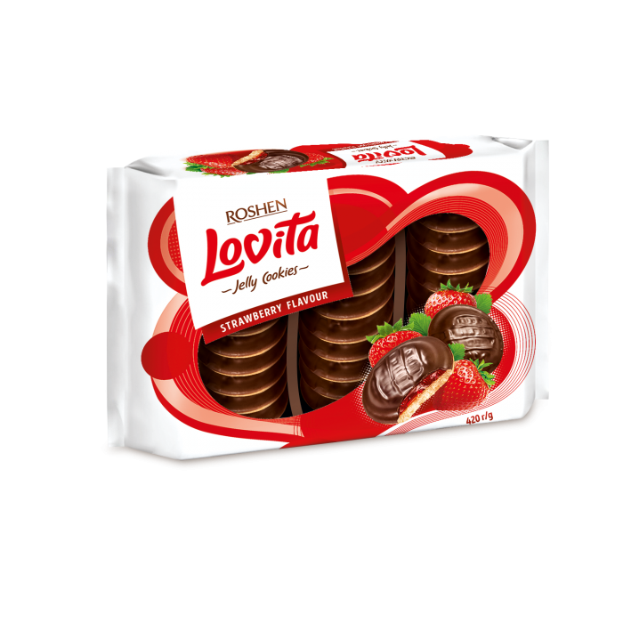ROSHEN Lovita - piškoty v čokoládě Jahoda 420g