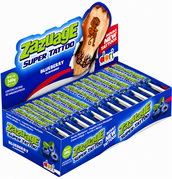 Zazuage Žvýkačky Super Tattoo Borůvka 10,8g