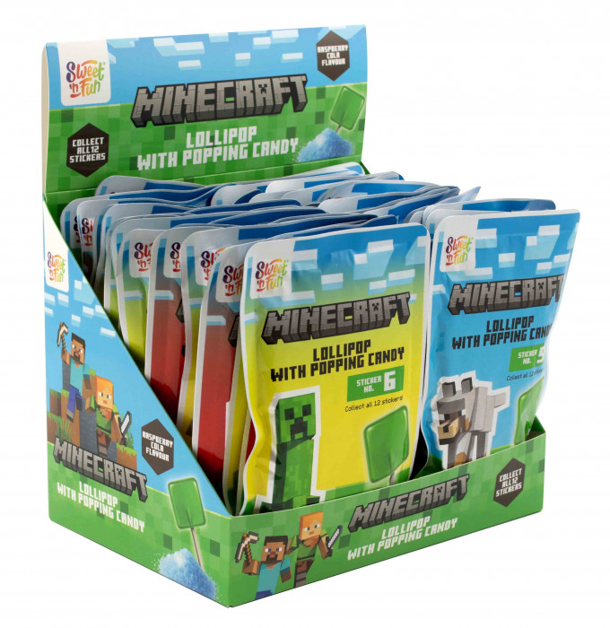Minecraft Popping Candy - lízátko s práskacím práškem a samolepkou 15g