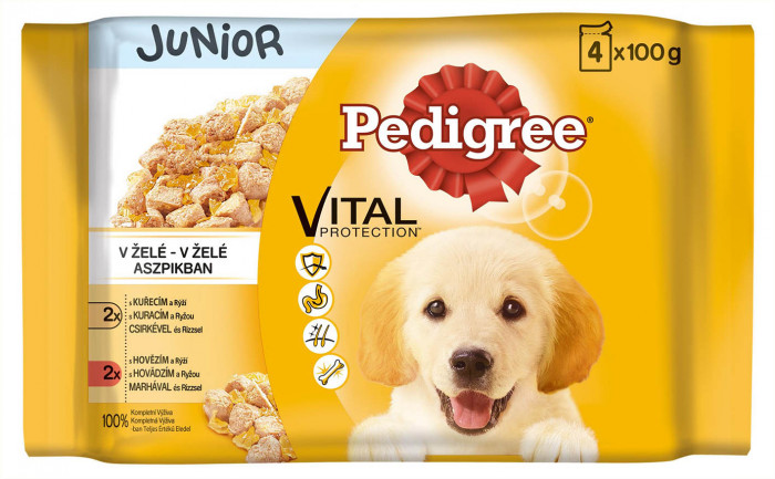 Pedigree kapsička Junior Hovězí & Kuřecí v želé 4pack 4x100g