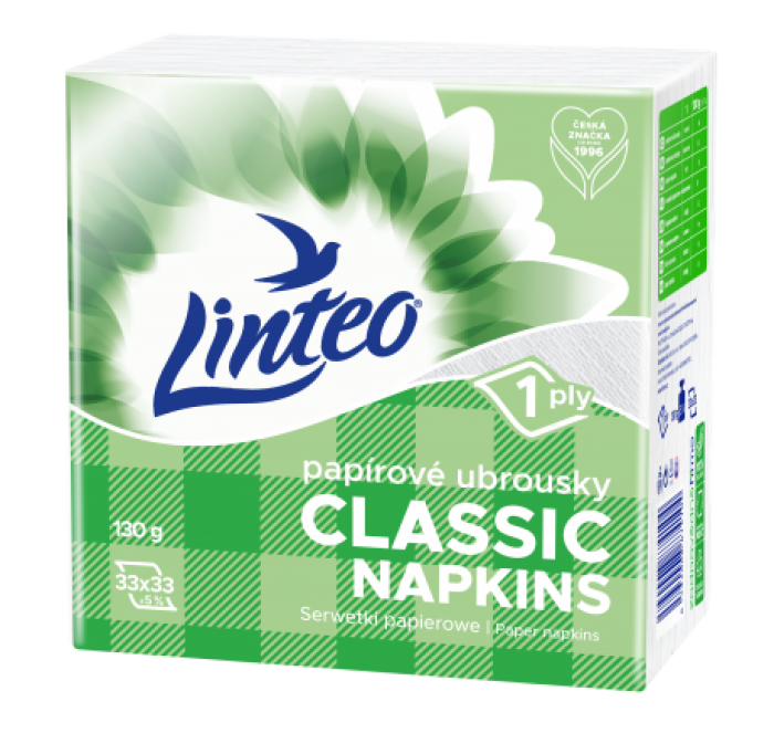 Linteo Classic Papírové ubrousky 33x33cm, bílé, 1-vrstvé